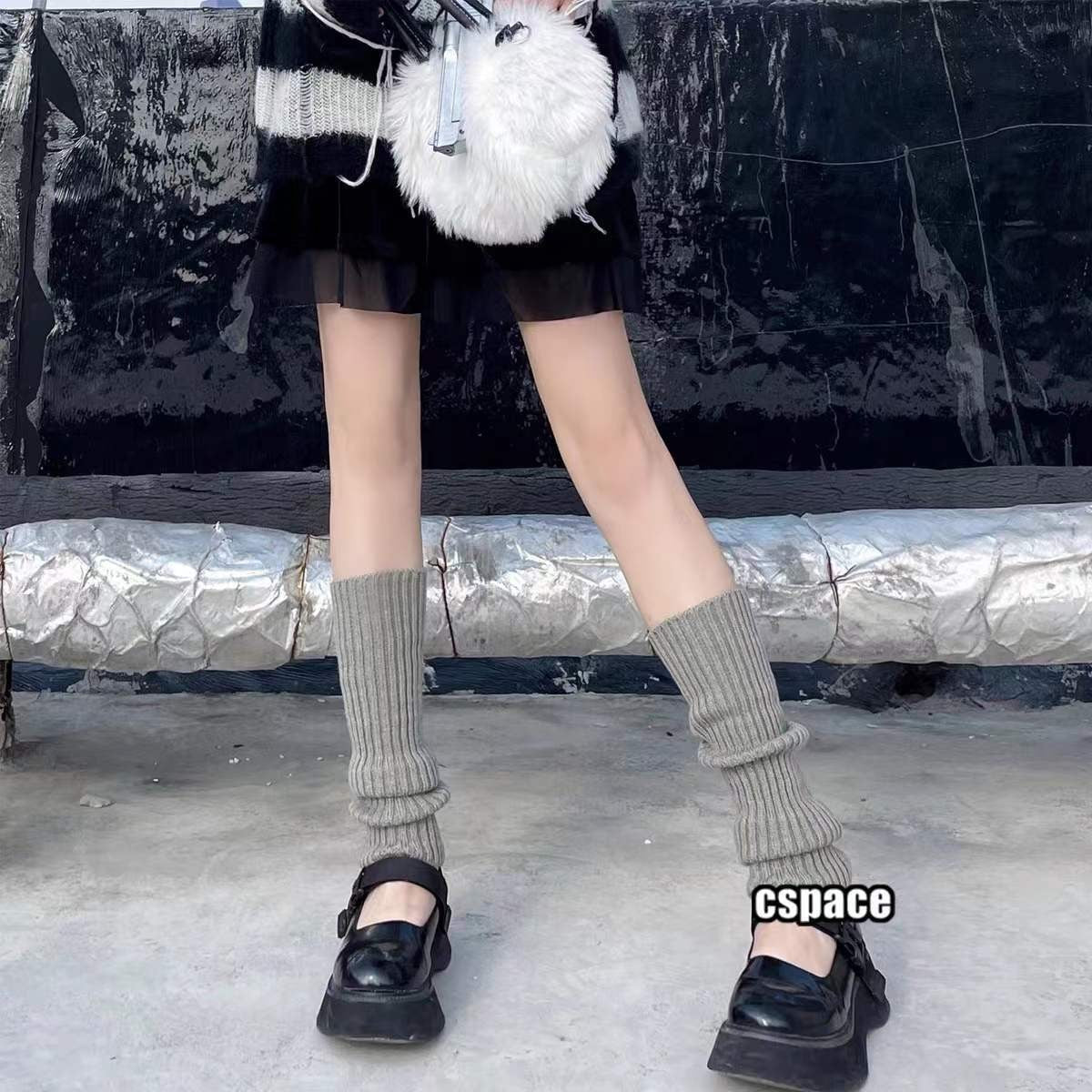 Women's Cream Knitted Ribbed Long Tube Calf Socks Leg Warmers - Image 8