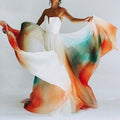 Multi Color Rainbow Women One Piece Lace up Single Layer Classical Dance Half Length Large Swing Dress