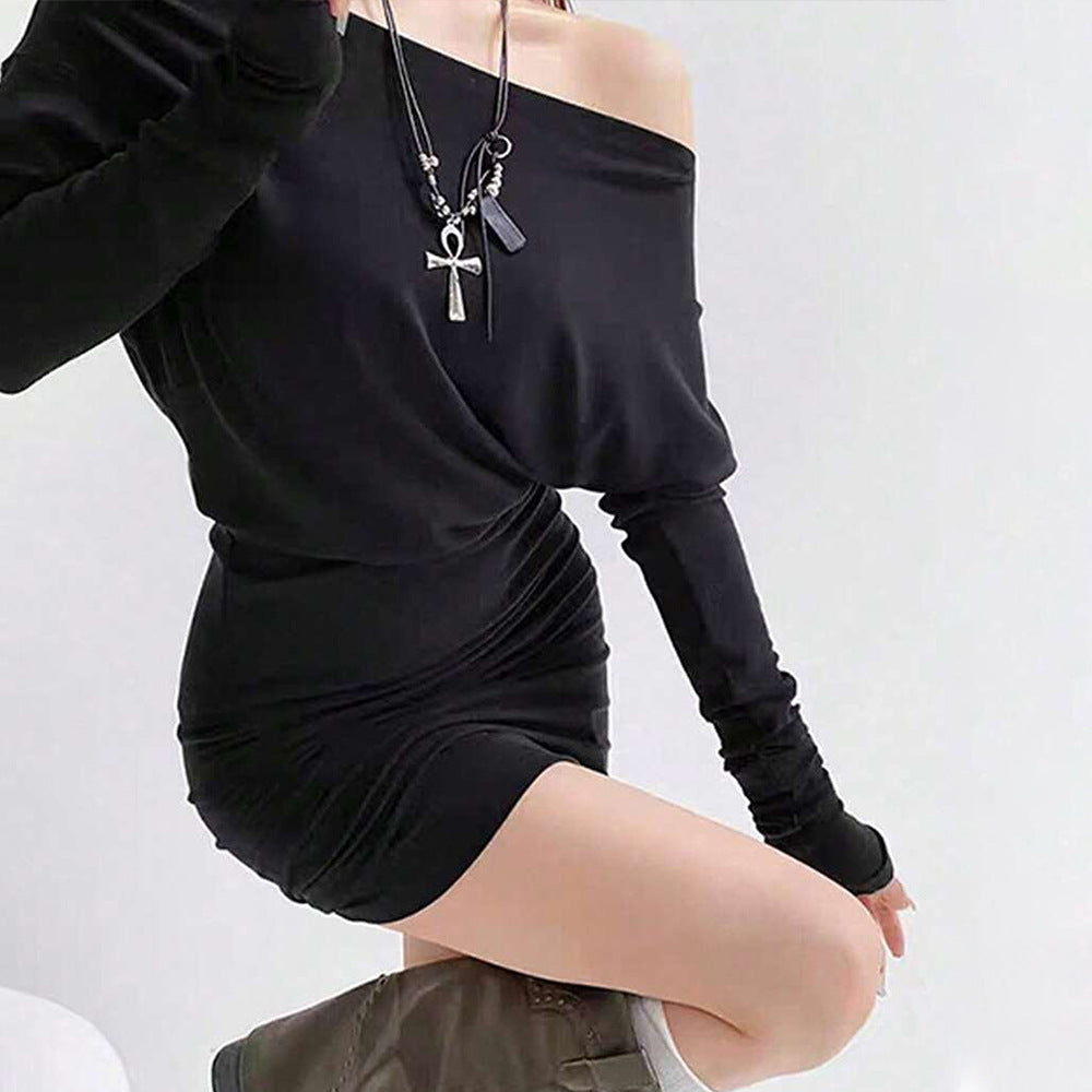 Sexy off Neck off Shoulder Slim Fit Figure Flattering Black Women Commuting Spring Summer Sheath Dress