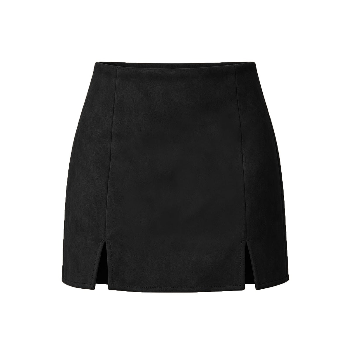 Women Clothing Suede Double Slit Pantskirt Solid Color Zipper Short Pantskirt Women