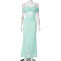 Solid Color Tube Top off Shoulder Mesh Pleated Slim Fit Maxi Dress Dress
