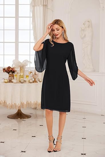 Women’s Irregular Sleeve Solid Color Chiffon Swing Dress