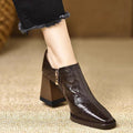 Women’s Dark Brown Chunky-Heel Ankle Boots with Side Zipper