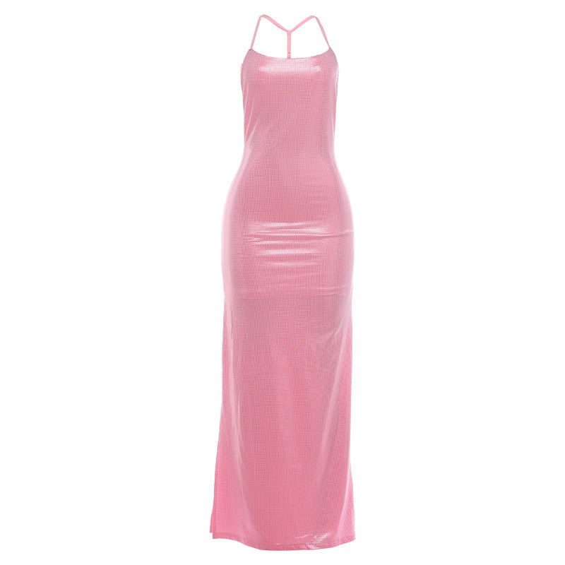 Summer Sexy Backless Halter Solid Color Dress for Women