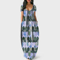 Women round Neck Pocket Short Sleeve Printed Dress