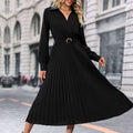 Women's Long Sleeve Pleated Shirt Dress with Adjustable Waist