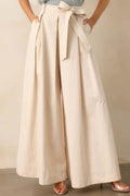 Women's Apricot High-Rise Belted Pleated Straight Leg Pants - Image 5