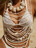 Vest Multiple Punk Tassel Chain Halter Pearl Top Vest Body Cha Chest Necklace