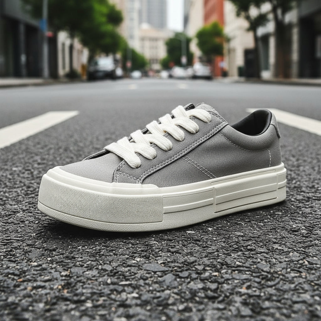 Women’s Canvas Platform Sneakers in Black and Grey - Image 7