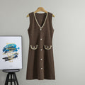 Spring Autumn Sleeveless Vest Waist Dress Figure Flattering Outerwear Mid Length Dress Women