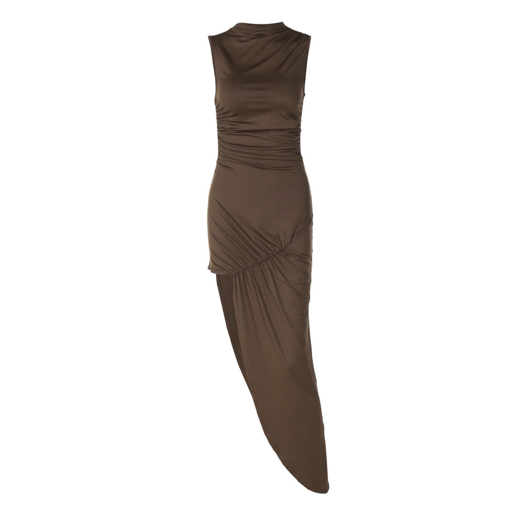 Summer Personality Slim Fit Pleated Sheath Side Slit Sleeveless Dress Women