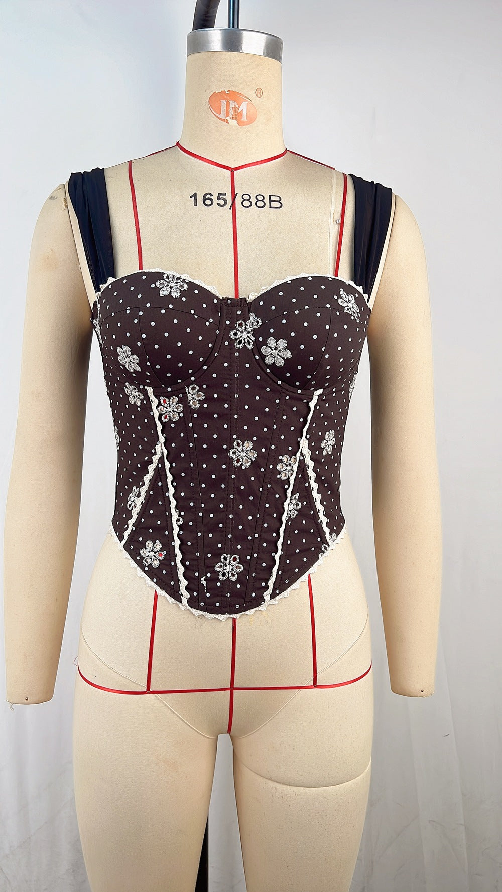 Slim Fit Boning Corset Bra Polka Dot Vest Women Sexy Retro French Strap Tube Top Strap