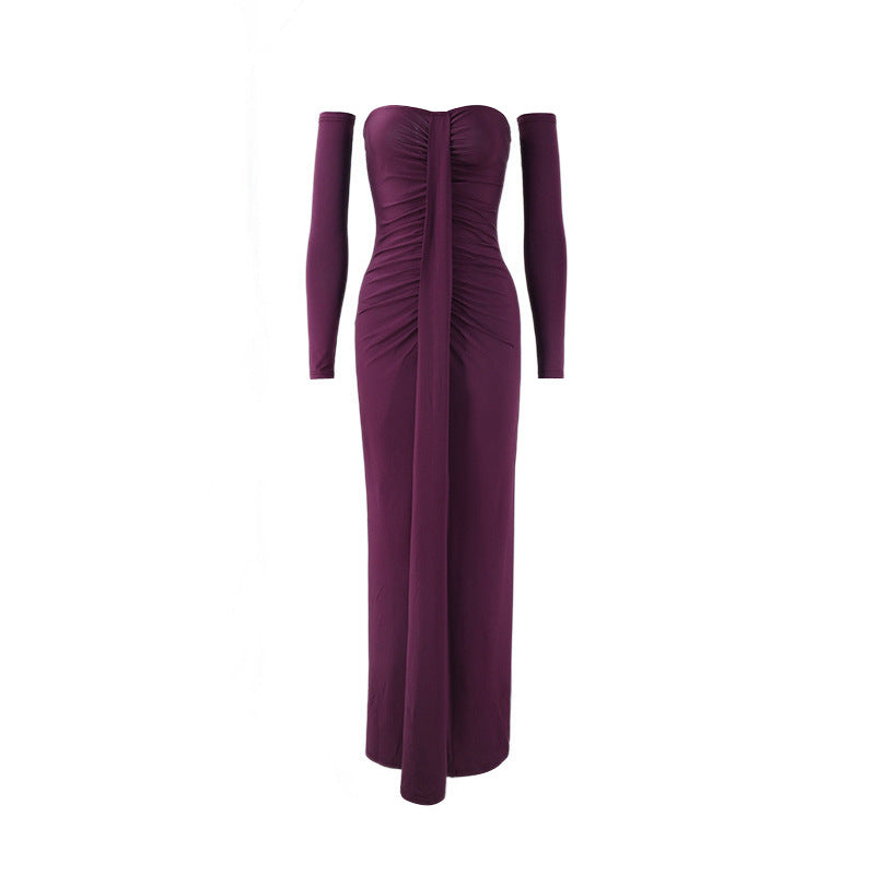 Women Clothing Autumn Wrapped Chest Pleated Slim Independent Sleeve Length Dress