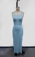 Sexy Knitted Hollow Out Maxi Beach Cover Up in Icy Light Blue