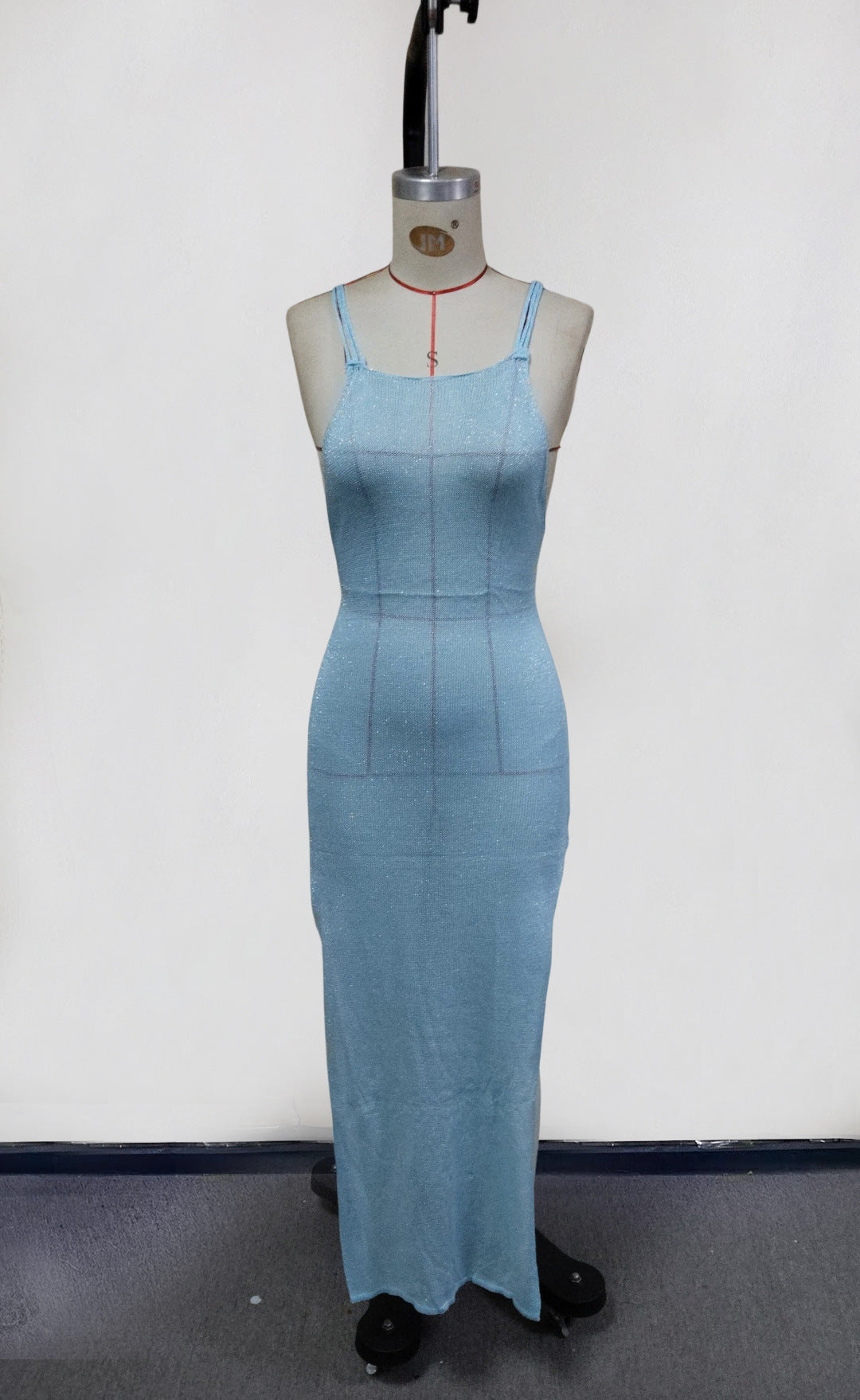 Sexy Knitted Hollow Out Maxi Beach Cover Up in Icy Light Blue