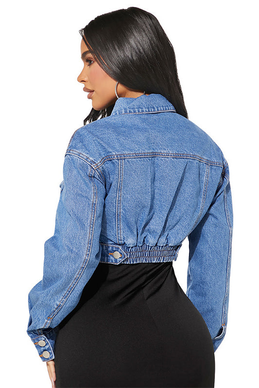 Women's Cropped Denim Jacket Classic Button Down Outerwear