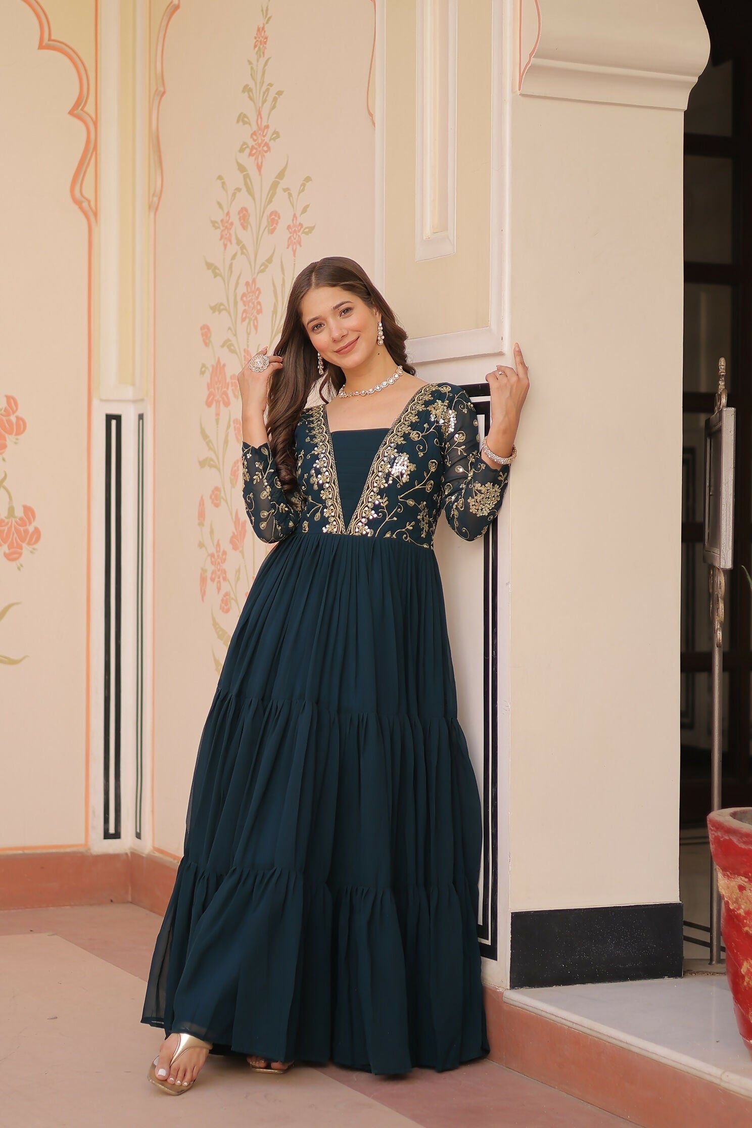 Rama Georgette Sequence Embroidery Dress for Women