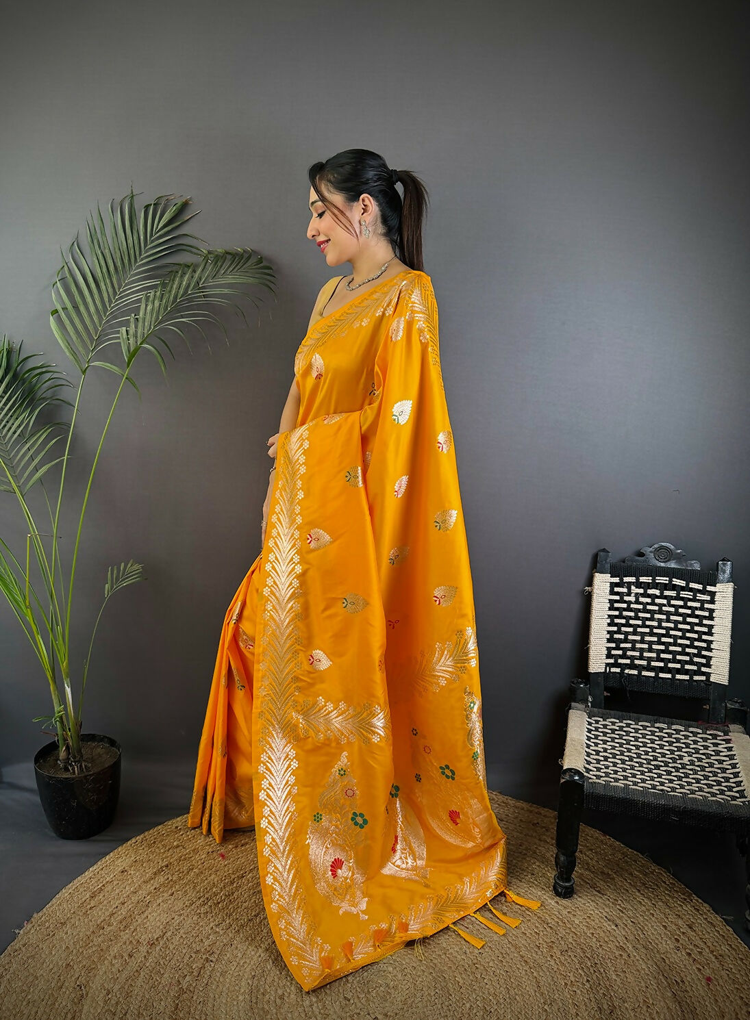 Orange Woven Banarasi Soft Silk Saree with Blouse Piece