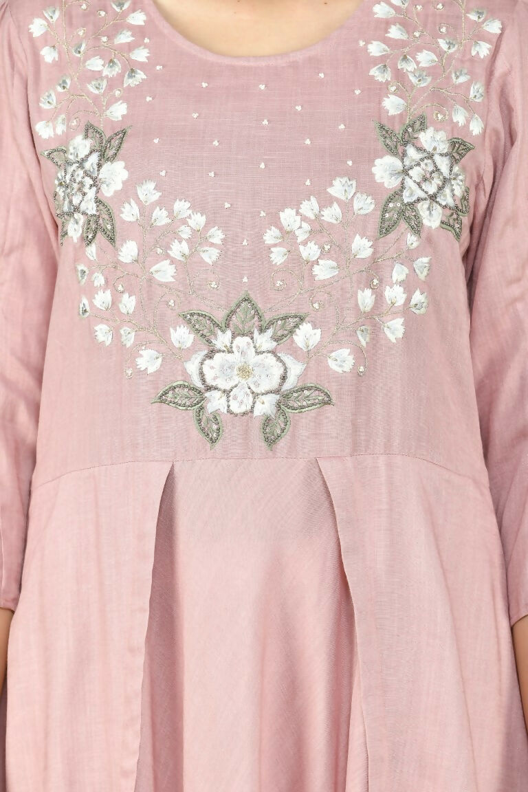 Rose Gold Cotton Rayon Kurta Set - Elegant Ethnic Two-Piece Suit