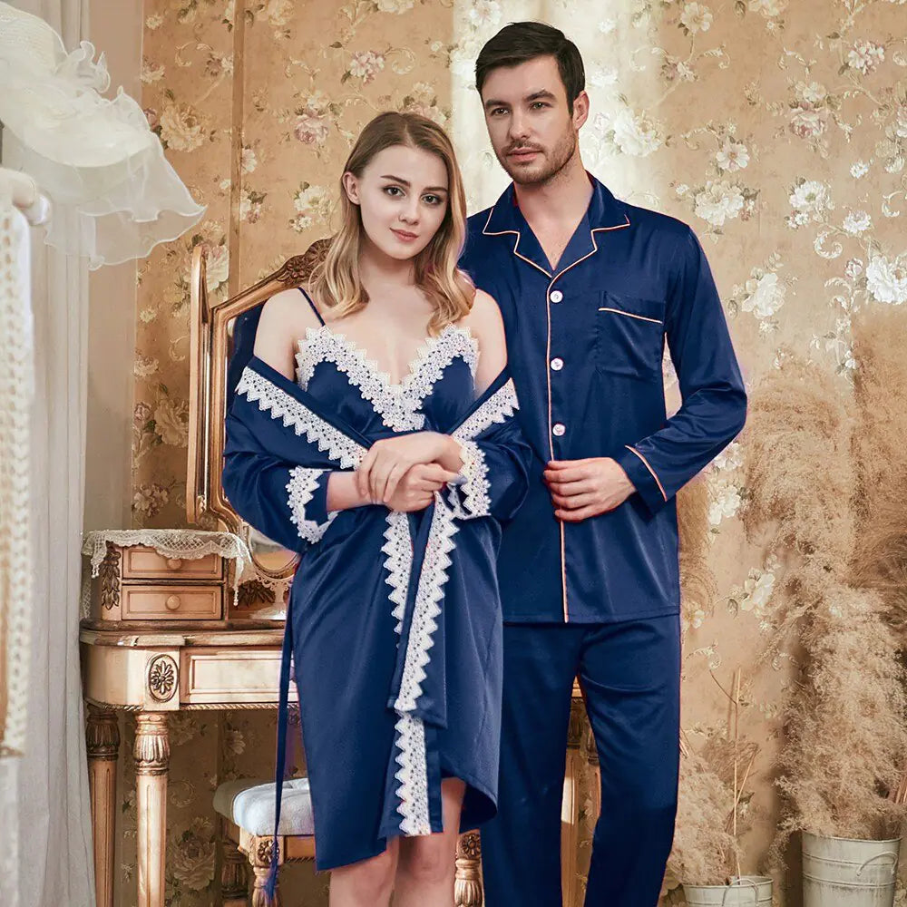 Lace Cami Robe for Women, Silk Couple Robe, Bridal Robe