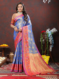 Lavender Kanjivaram silk saree with detailed zari weaving and matching silk blouse fabric