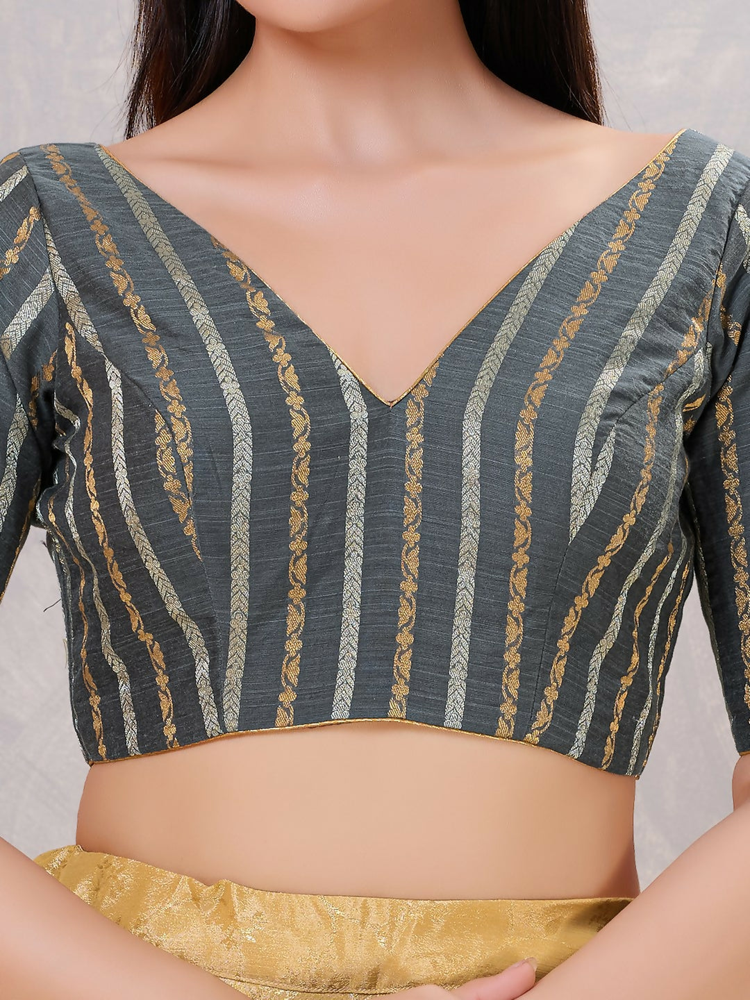 Women's Grey Cotton Blend Stitched Blouse for Sarees