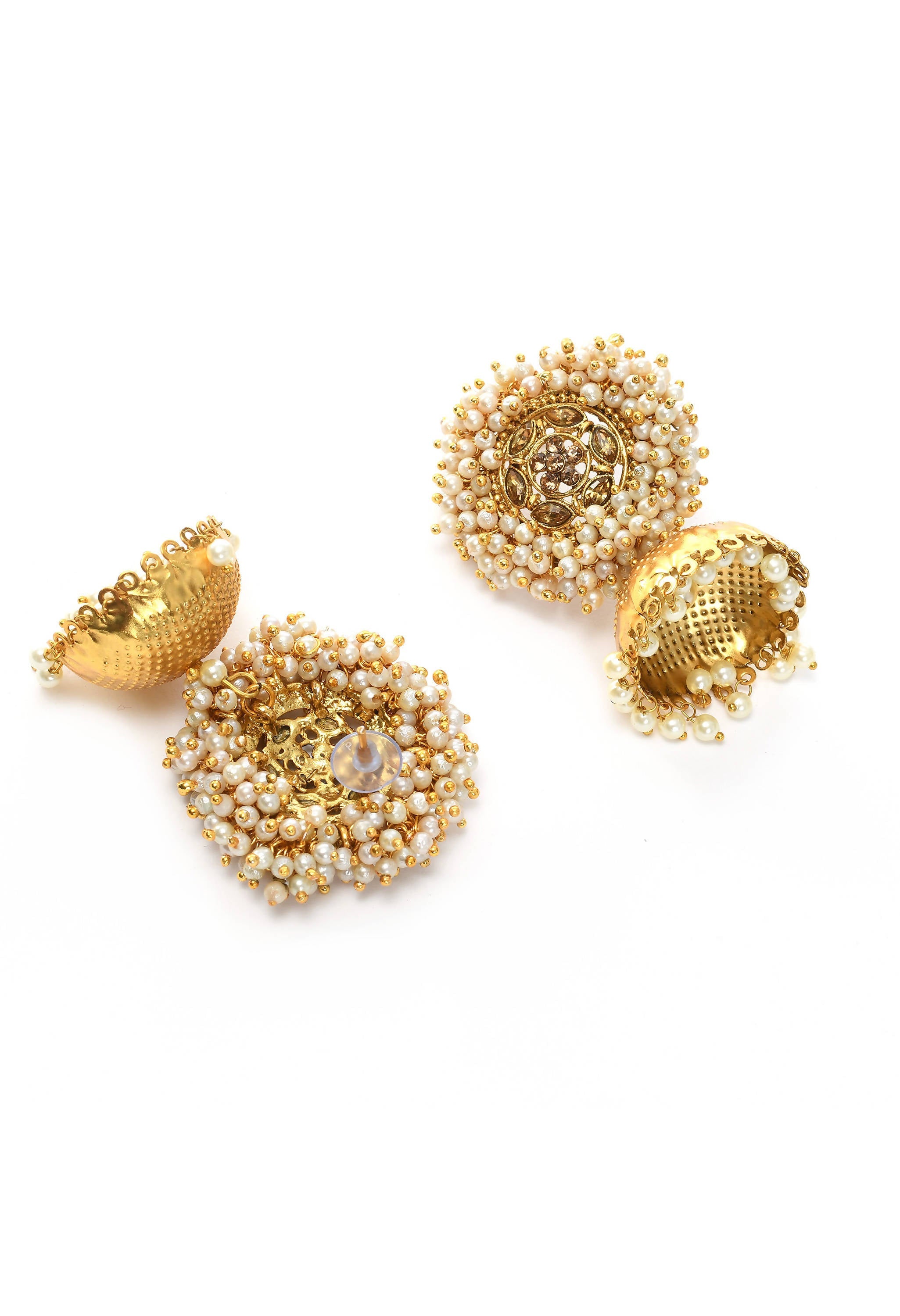 Gold-Polished Bead Jhumka Earrings for Little Girls Party Wear