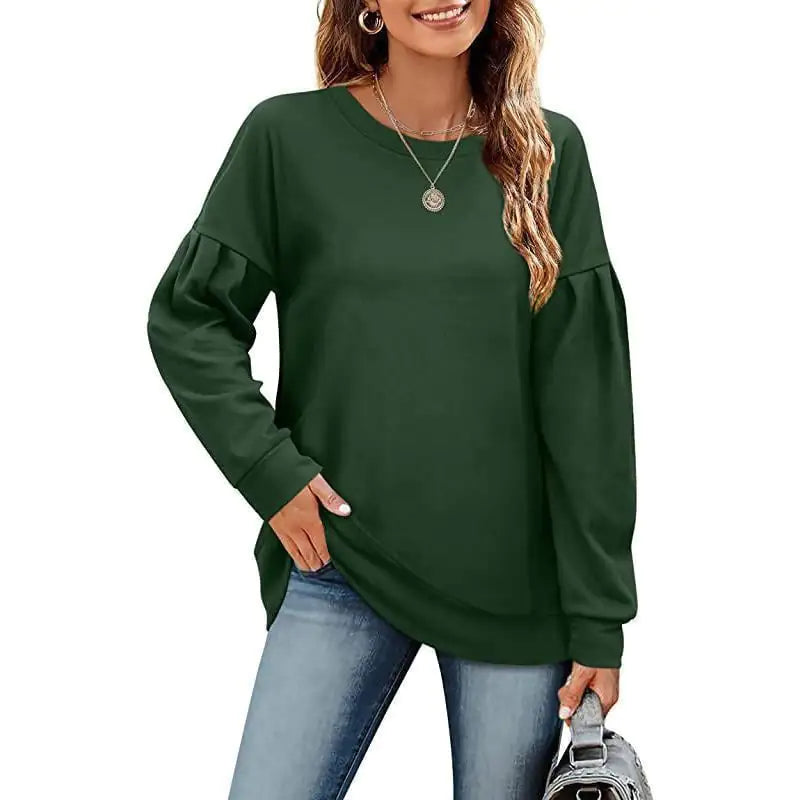 Women's Solid Color Sweatshirt - Cozy Round Neck
