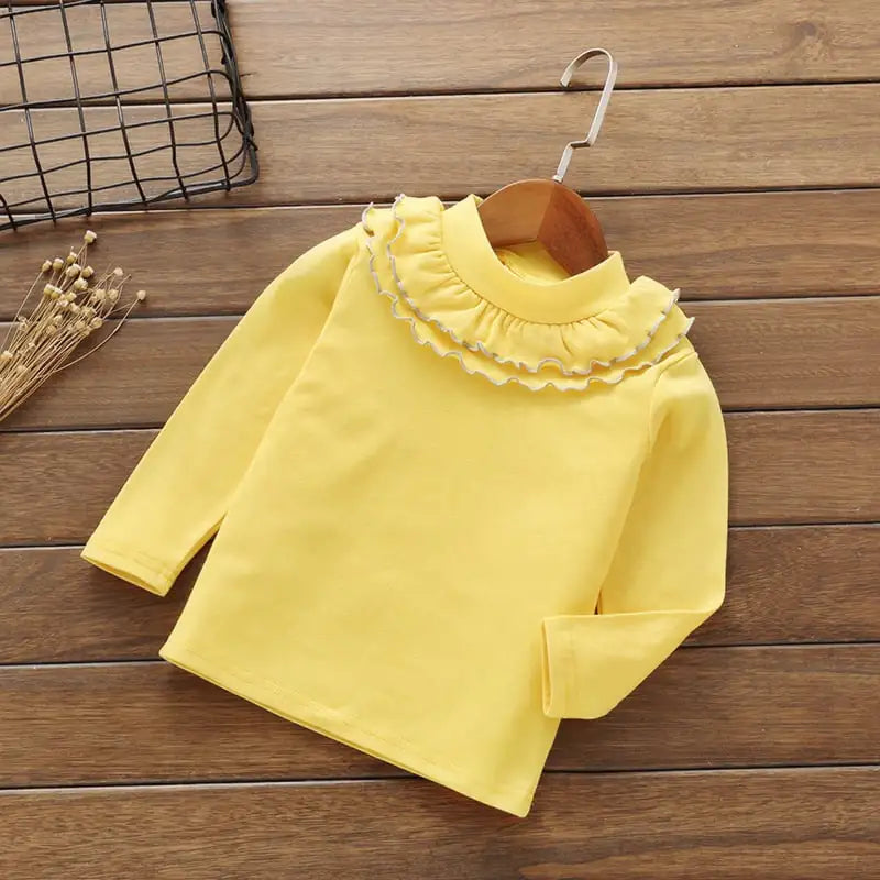Girls' Solid Color Lace Round Neck T-shirt