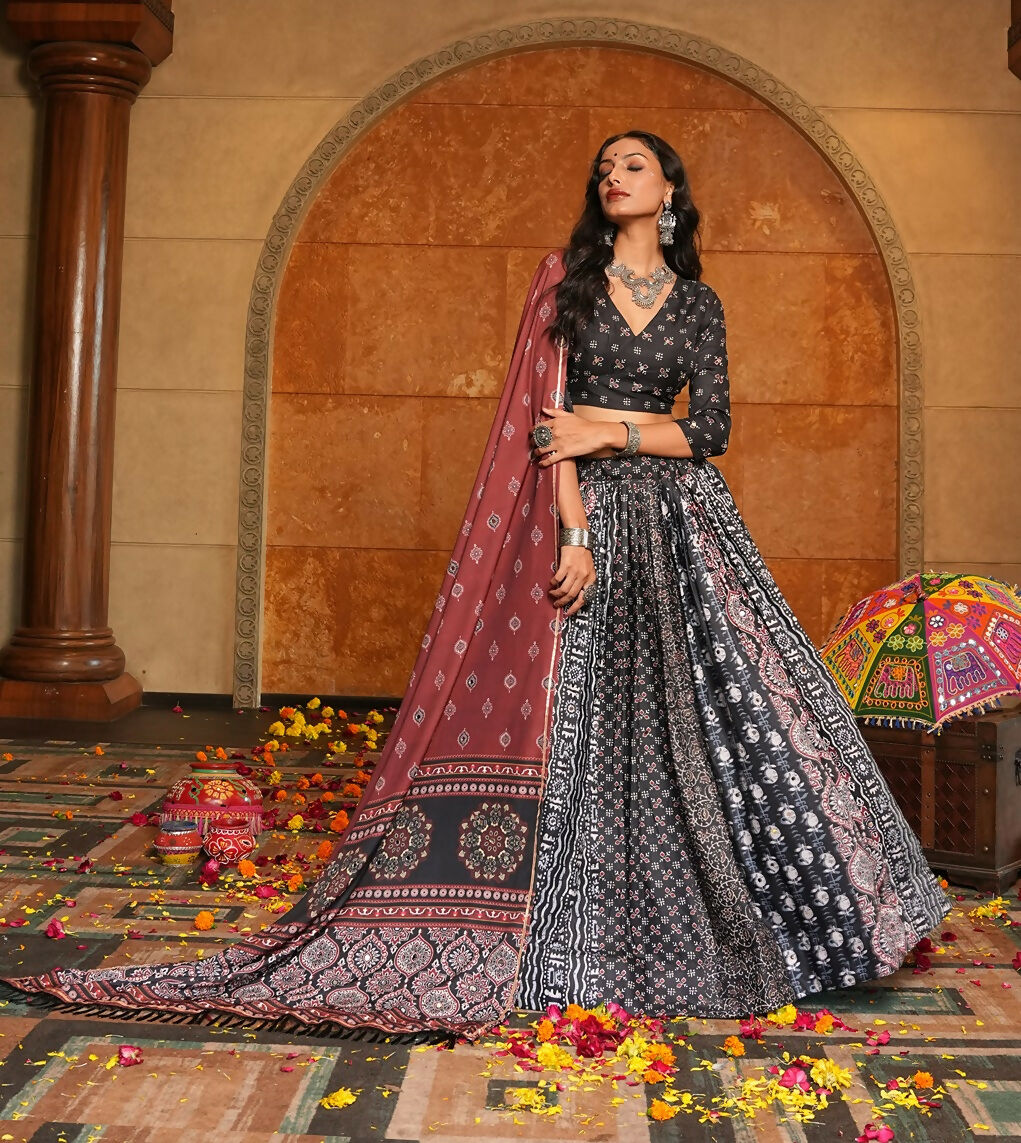 Black Crepe Designer Lehenga Choli for Navratri Wear
