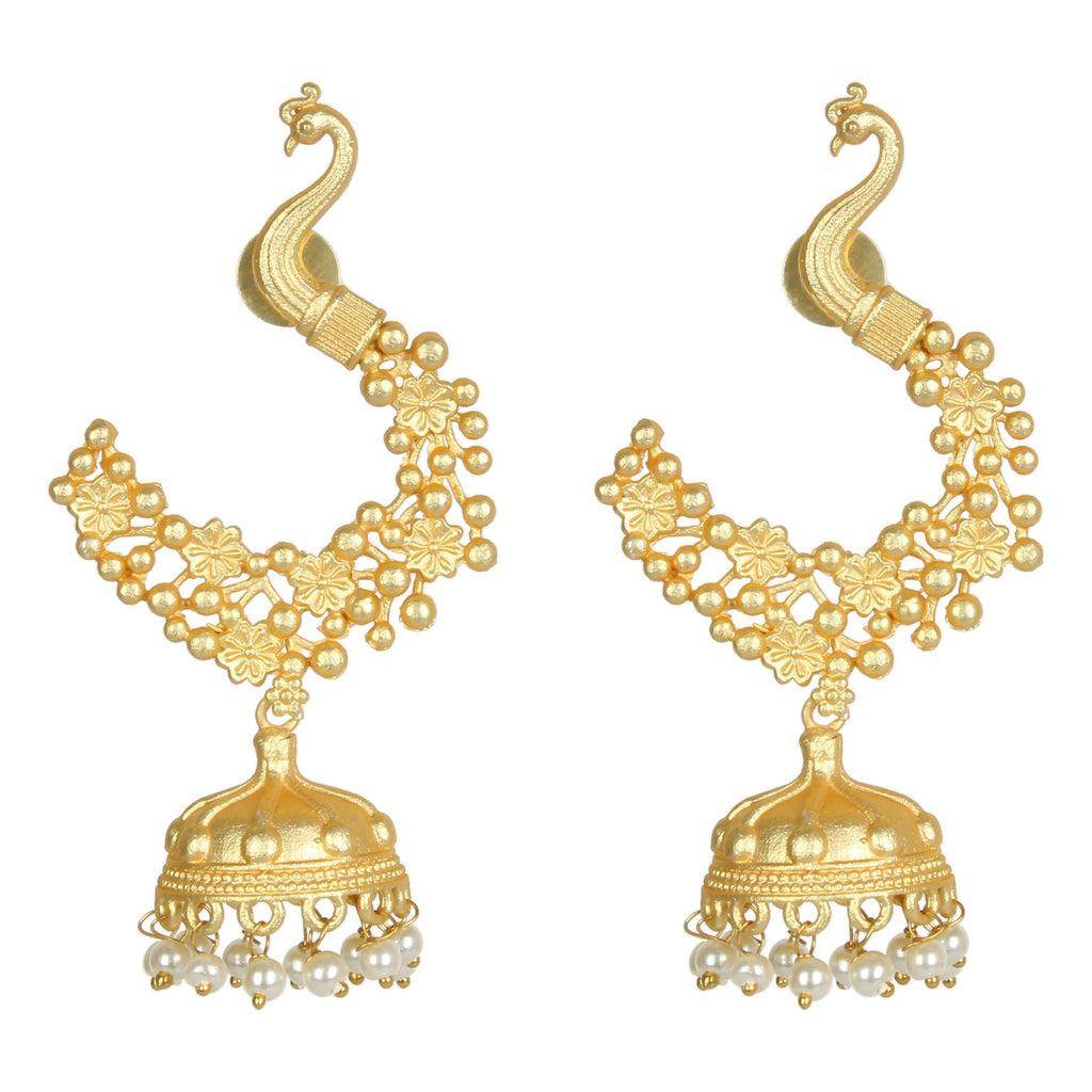 Artisanal Matte Gold Brass Jhumka Earrings - Statement Traditional
