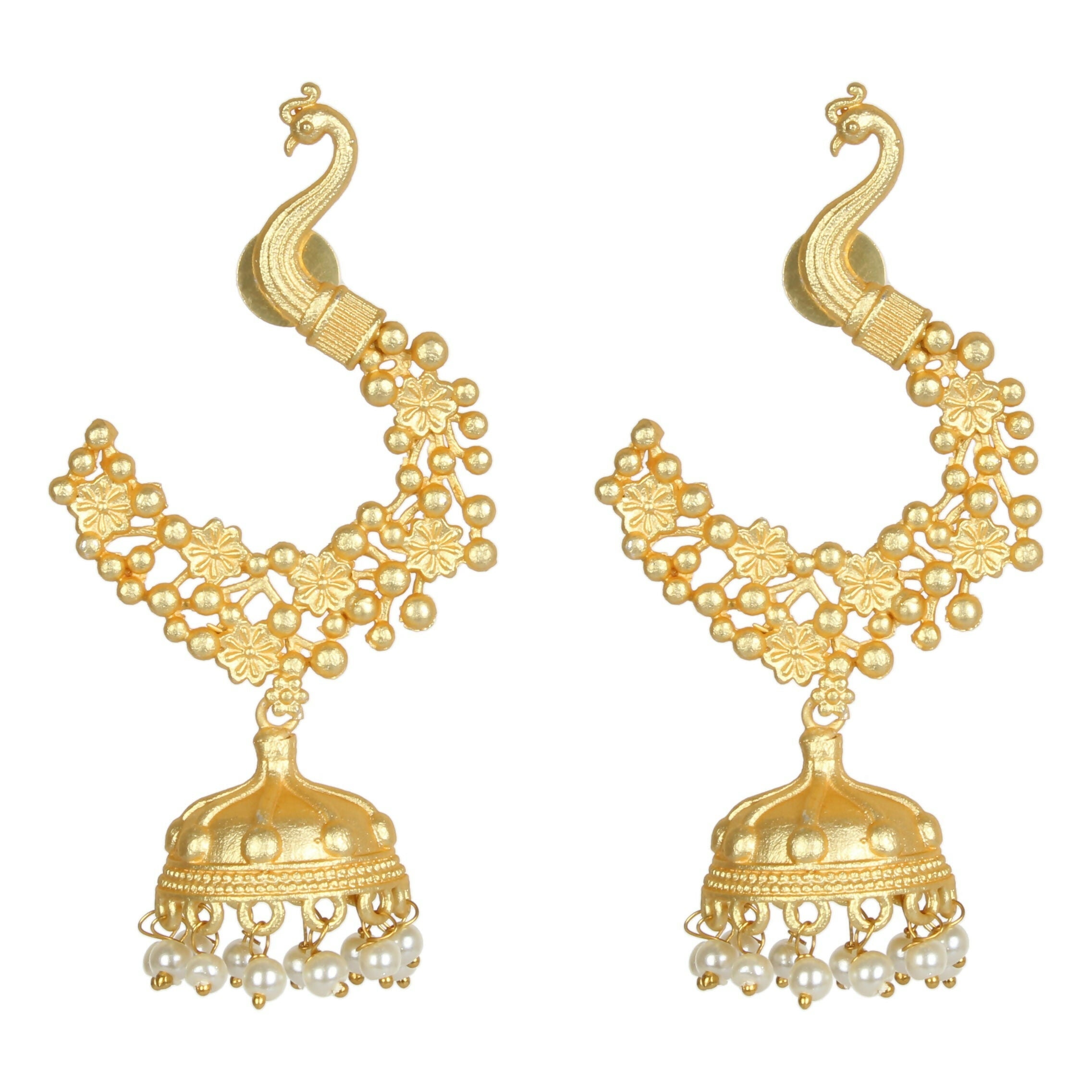 Artisanal Matte Gold Brass Jhumka Earrings - Statement Traditional