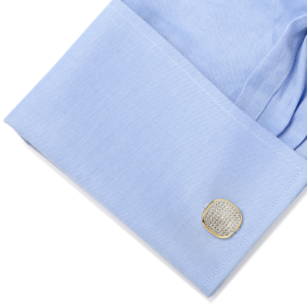 Stainless Steel Gold Plated White Pave Crystal Cufflinks