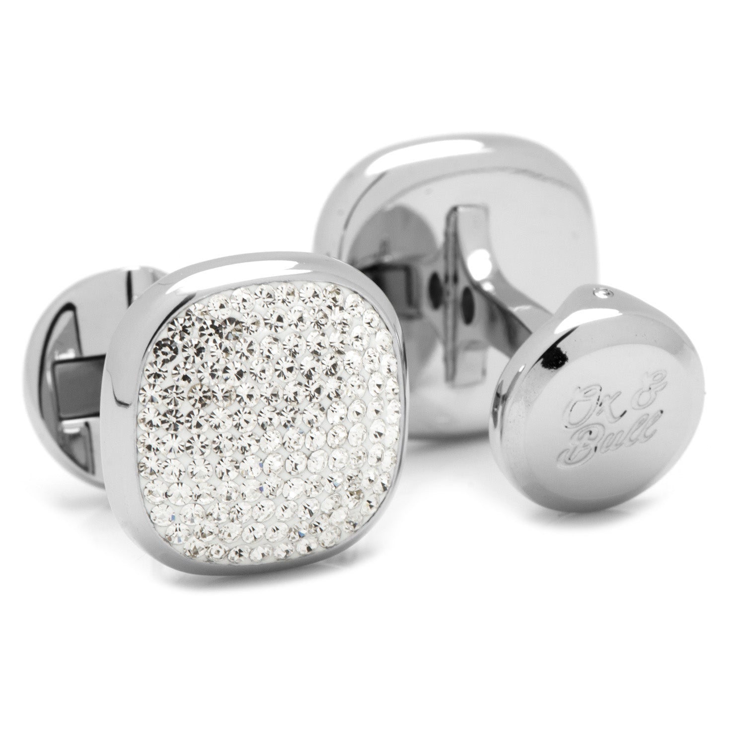 White Pavé Crystal Stainless Steel Cufflinks for Formal Wear