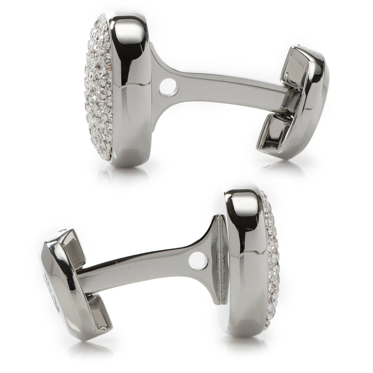 White Pavé Crystal Stainless Steel Cufflinks for Formal Wear