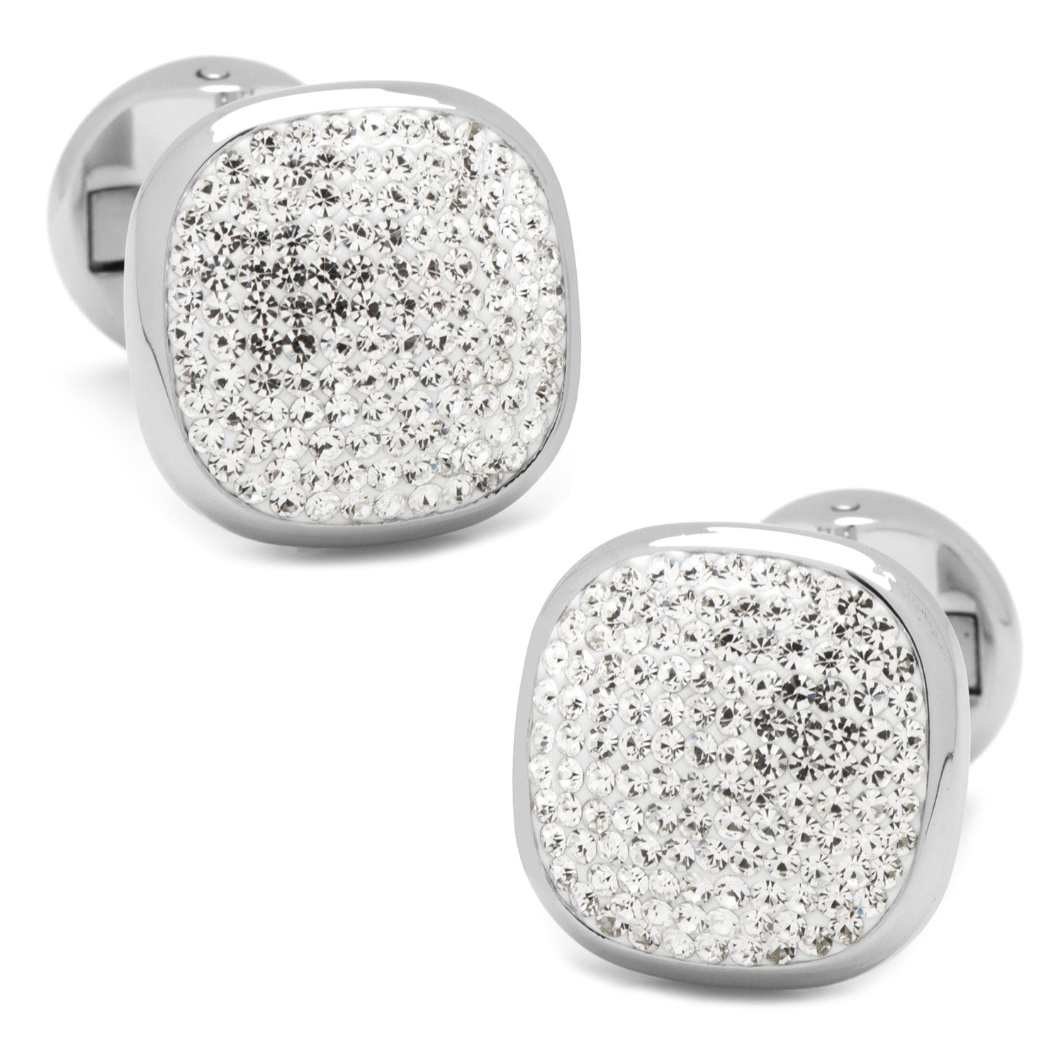 White Pavé Crystal Stainless Steel Cufflinks for Formal Wear