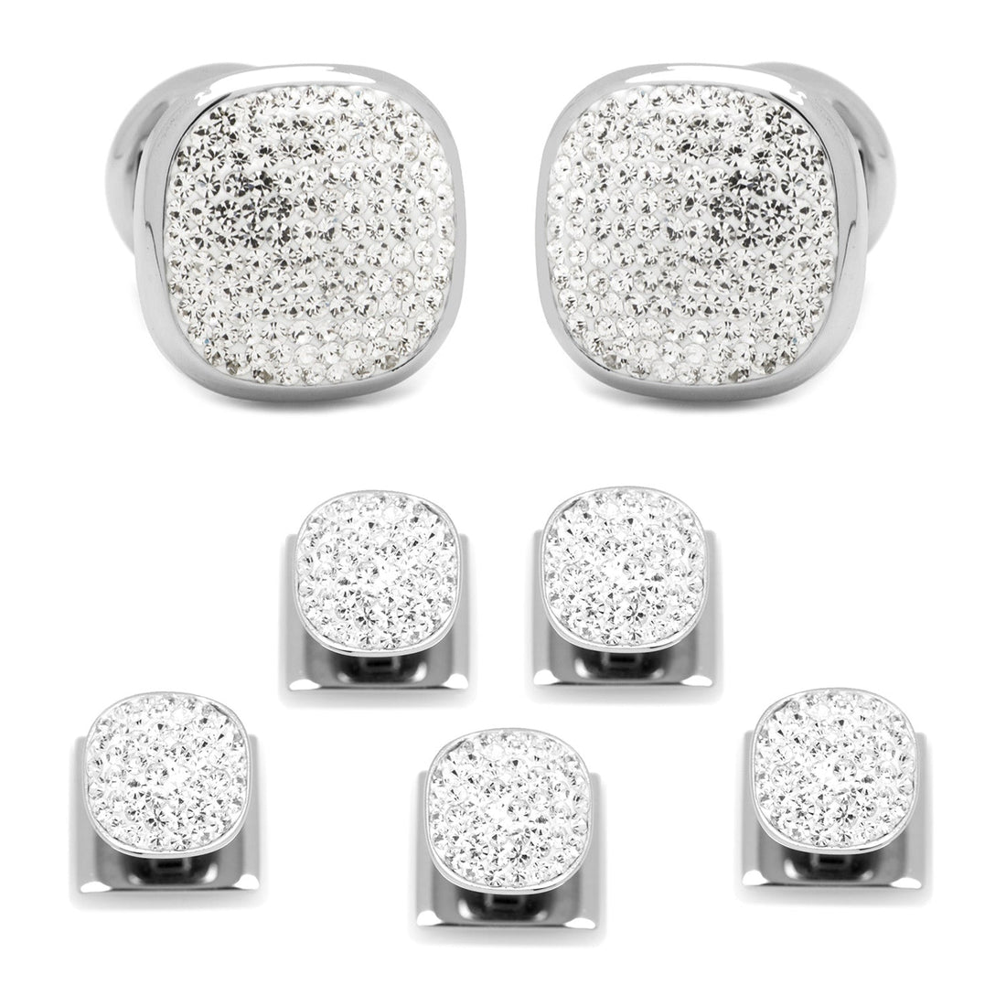 White Pave Crystal 5-Stud Set for formal tuxedo shirts