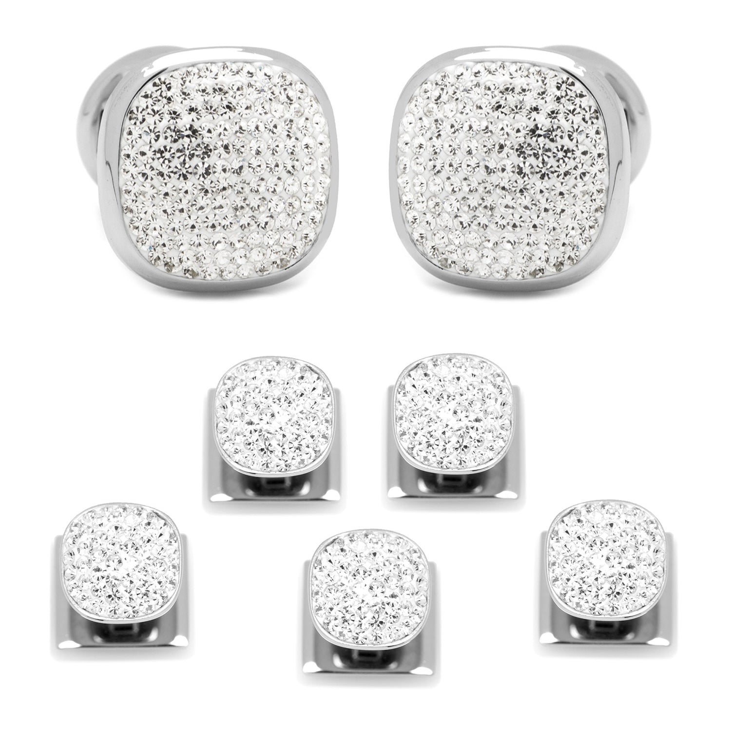 White Pave Crystal 5-Stud Set for formal tuxedo shirts