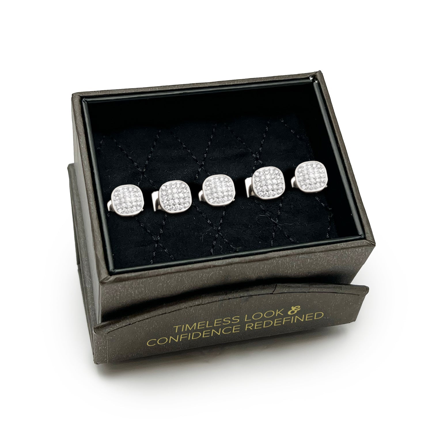 White Pave Crystal 5-Stud Set for Formal Tuxedo Wear