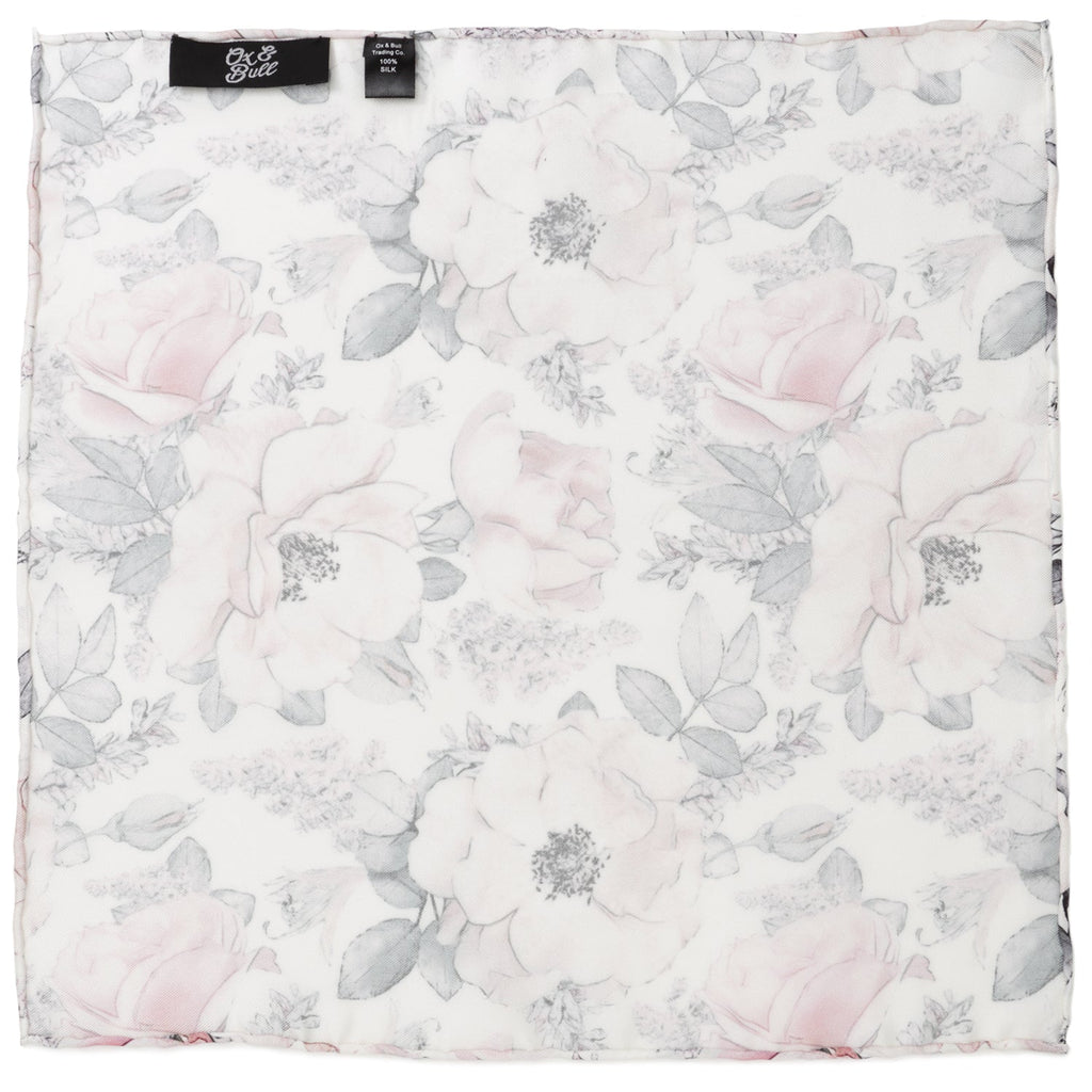 Painted Floral Gray Pocket Square