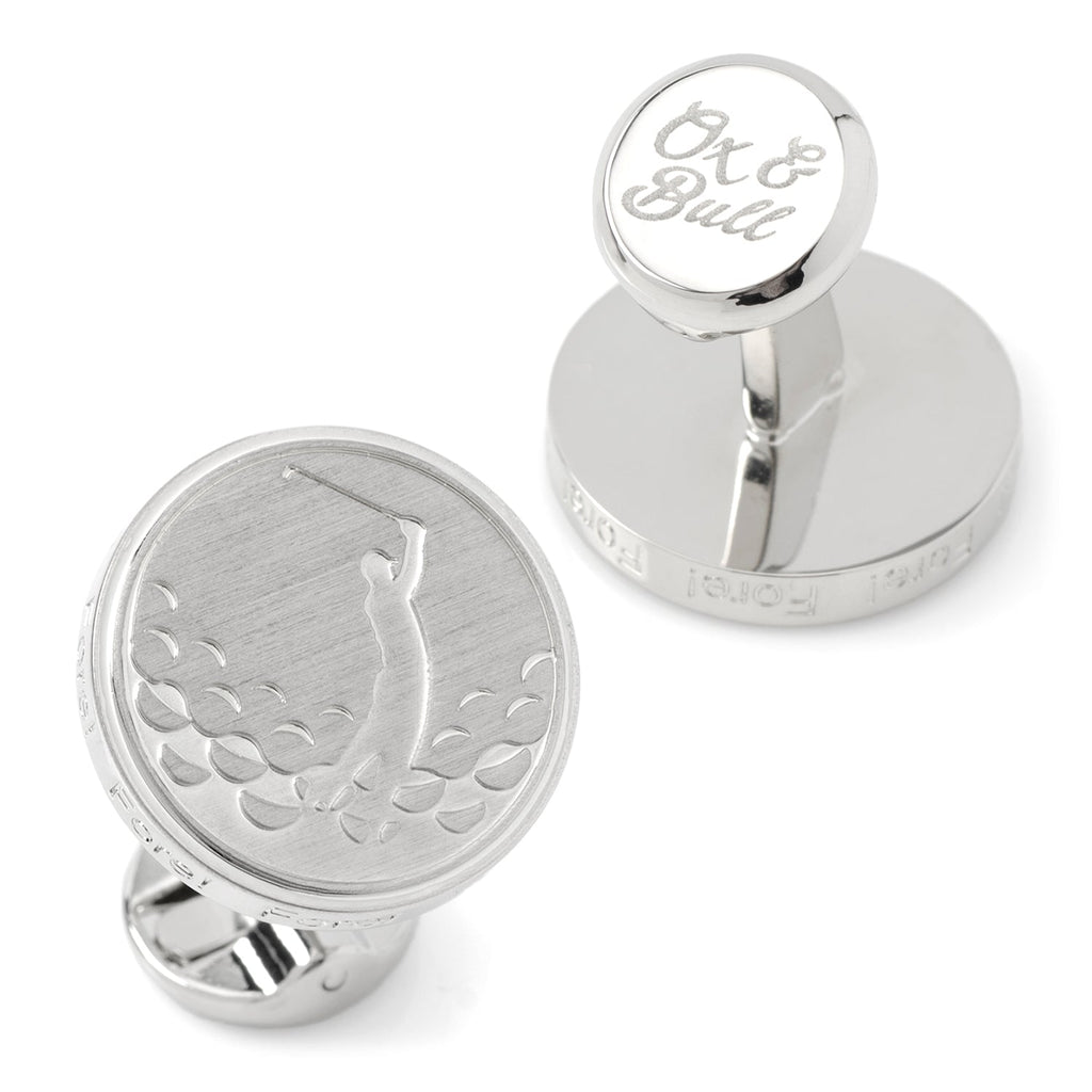 Golf Fore Silver Cufflinks with Golfer Swing Design - Image 2