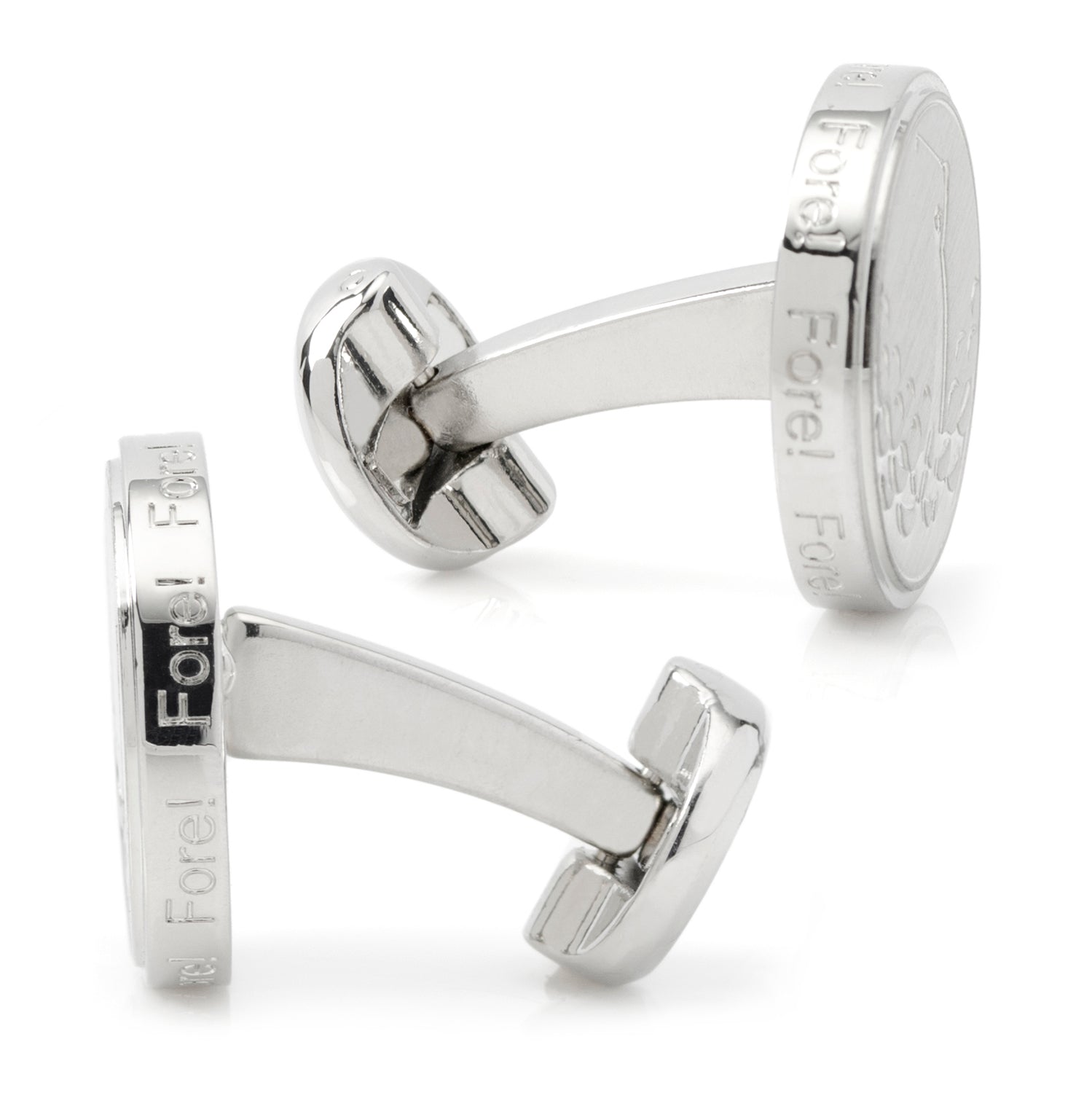 Golf Fore Silver Cufflinks with Golfer Swing Design - Image 3