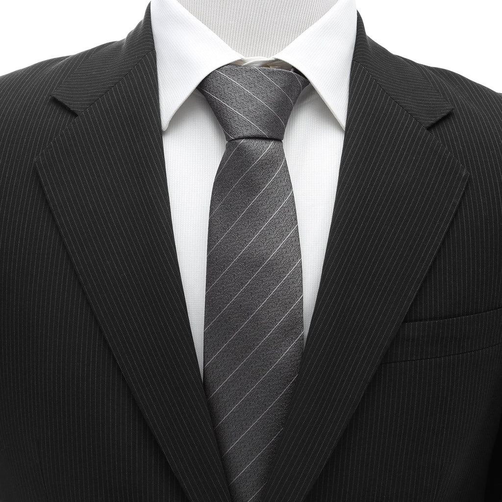 Woven Gray Stripe Men's Silk Necktie for Formal and Casual Wear - Image 2