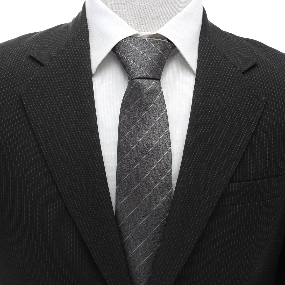Woven Gray Stripe Men's Silk Necktie for Formal and Casual Wear - Image 2