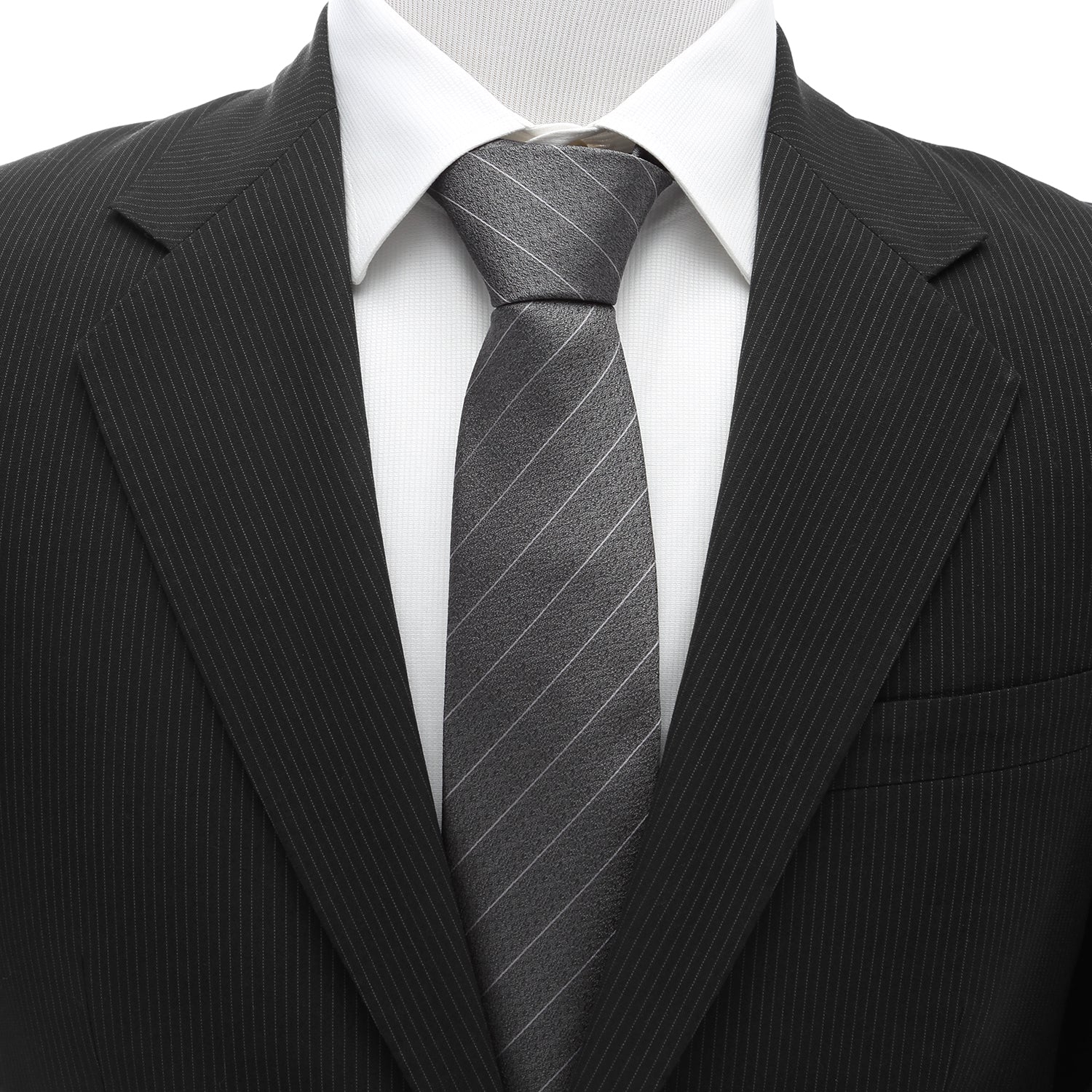 Woven Gray Stripe Men's Silk Necktie for Formal and Casual Wear - Image 2
