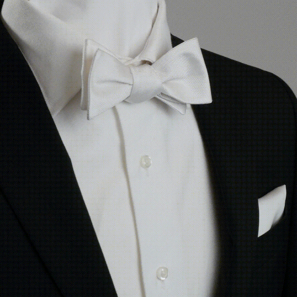 White Silk Self-Tie Bow Tie Formal Adjustable Neckwear - Image 10