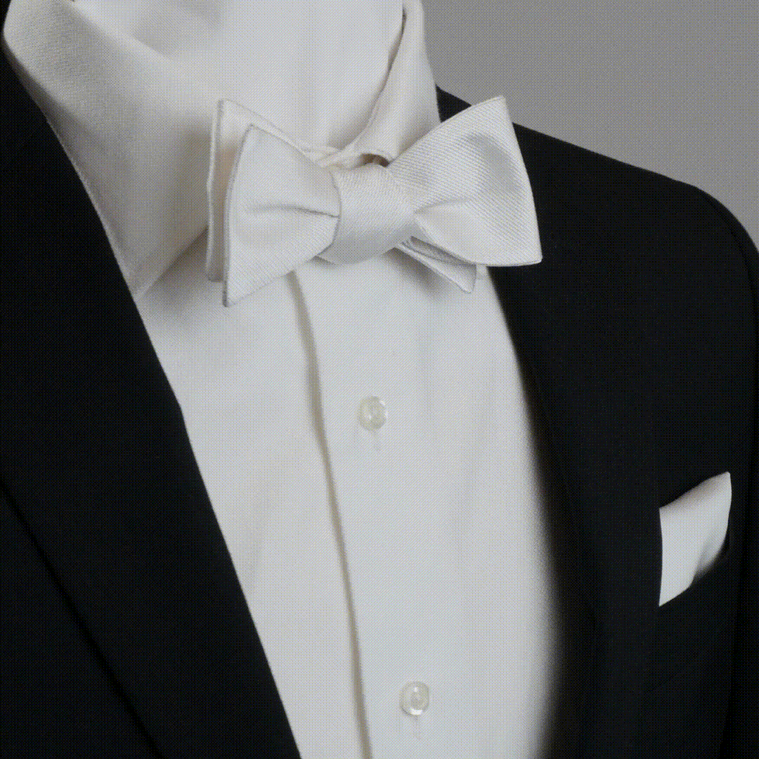 White Silk Self-Tie Bow Tie Formal Adjustable Neckwear - Image 10