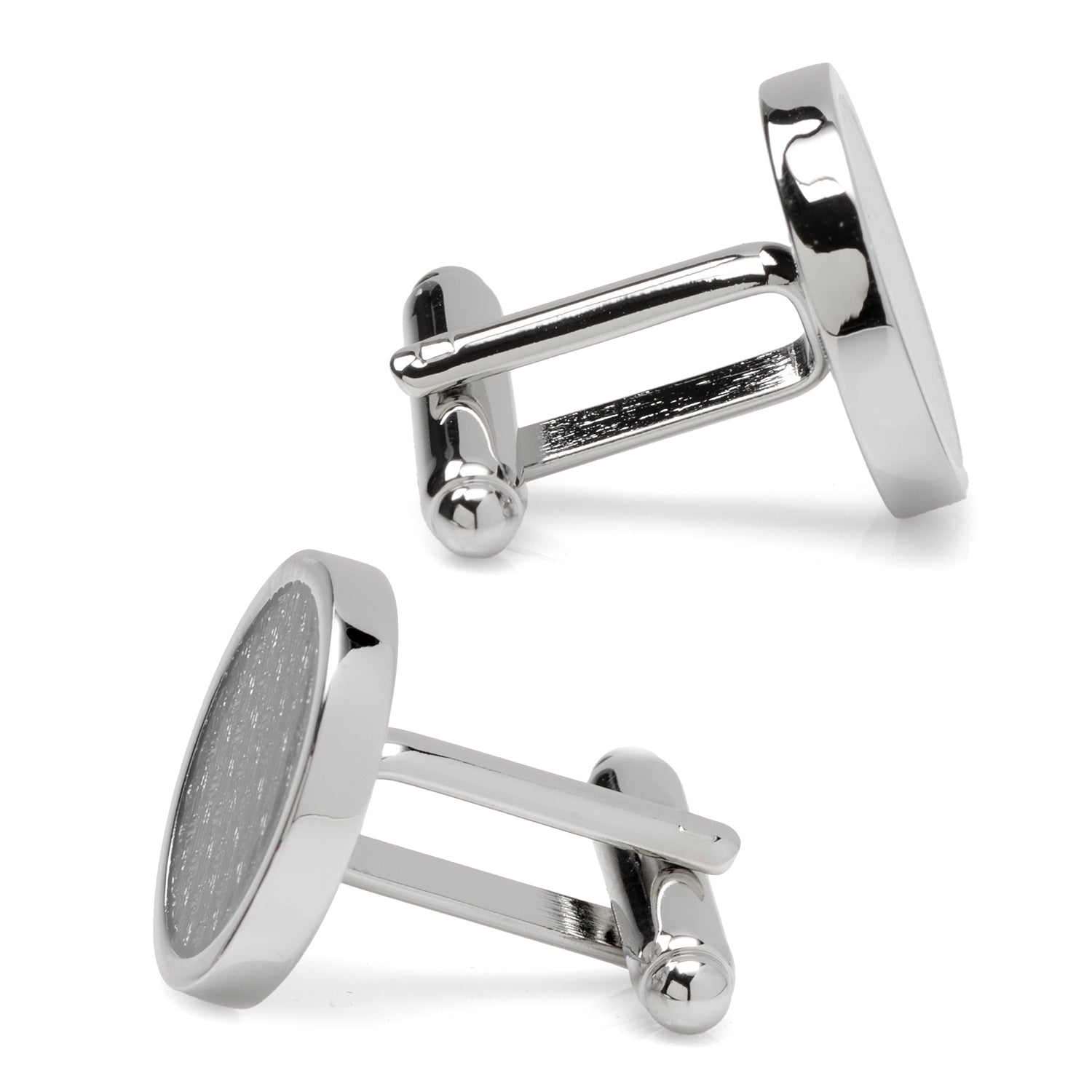 Woven Metal Black Cufflinks with Polished Round Edge - Image 4
