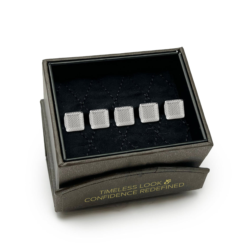 Silver Textured Square Studs