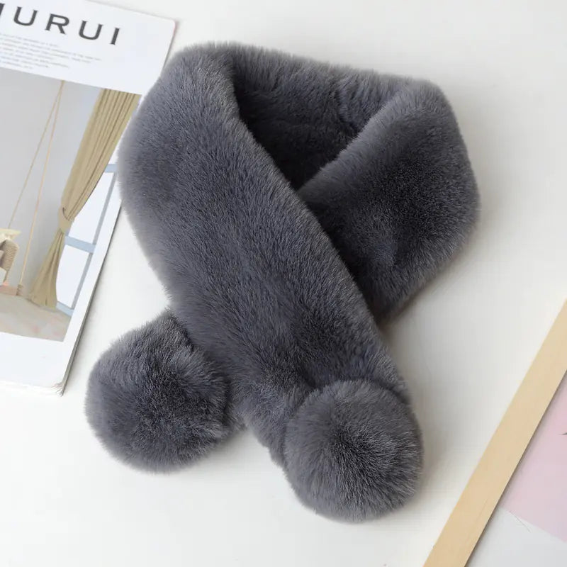 Women Plush Faux Rabbit Fur Winter Scarf Soft Warm Neck Wrap - Image 5